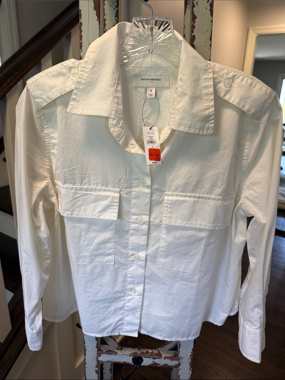Banana Republic White Button-Down Shirt with Flap Pockets